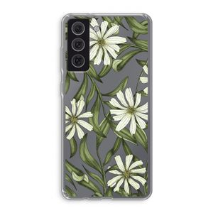 Wit bloemenpatroon: Samsung Galaxy S21 FE Transparant Hoesje