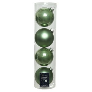 Tubes met 4x salie groene kerstballen van glas 10 cm glans en mat   -