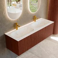 Badmeubel Mondiaz Kurve-Dlux | 140 cm cm | Meubelkleur Ruby | Wastafelkleur Opalo | Solid surface | Wasbak beiden zijden spoelbak | 2 kraangaten