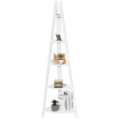 Hoekrek met 5 Niveaus Houten Ladderrek A-Vormig Boekenkast Decoratief Rek Staand Houten Rek Plantenrek 39 x 39 x 175 cm Wit