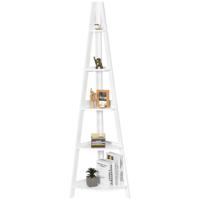 Hoekrek met 5 Niveaus Houten Ladderrek A-Vormig Boekenkast Decoratief Rek Staand Houten Rek Plantenrek 39 x 39 x 175 cm Wit