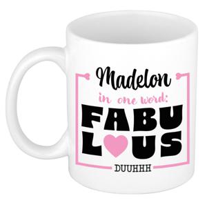 Naam mok Madelon - wit - Fabulous - keramiek - 300 ml - cadeau collega beker