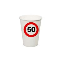 8x stuks verjaardag feest bekertjes 50 jaar stopbord thema - thumbnail