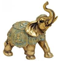Olifant dieren beeldje goud - 16 cm - woondecoratie - polystone - olifanten beelden