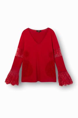 Shirt met wijd uitlopende mouwen en ingezette delen - RED - S