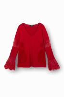 Shirt met wijd uitlopende mouwen en ingezette delen - RED - S