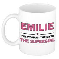 Naam cadeau mok/ beker Emilie The woman, The myth the supergirl 300 ml - Naam mokken