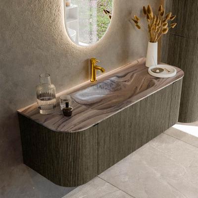Badmeubel Mondiaz Kurve-Dlux | 130 cm | Meubelkleur Shadow | Wastafelkleur Sombra | Solid surface | Wasbak midden spoelbak | 1 kraangat