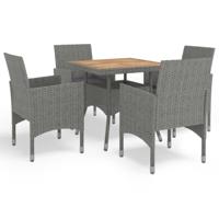5-delige Tuinset poly rattan en acaciahout grijs
