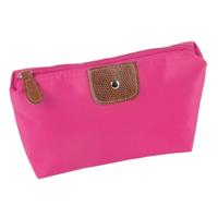 Toilettas - roze - 17x11 cm - met kunstleer detail - make-up/opberg tas