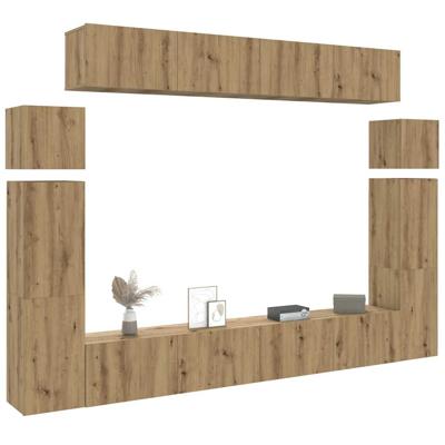 8-delig Tv-meubelset wandmontage bewerkt hout artisanaal eiken