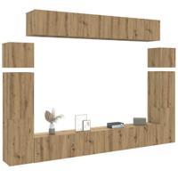 8-delig Tv-meubelset wandmontage bewerkt hout artisanaal eiken