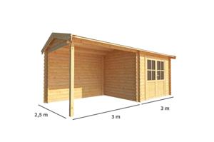 Blokhut met overkapping Fenna 600 cm bij 250 cm diep Zadeldak - Warentuin collection