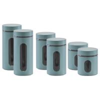 Zeller keuken voorraadpotten - 6x stuks - rvs - groen - 3 formaten van 600/900/1200 ml