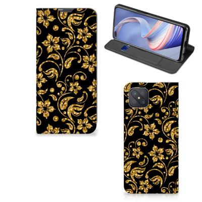 OPPO Reno4 Z 5G Smart Cover Gouden Bloemen OPPO Reno4 Z 5G Smart Cover Gouden Bloemen