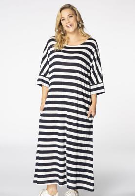 Yoek Wijde jurk STRIPE | Wit | Maat 50/52