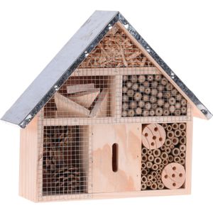 Insectenhotel huisje met metalen dak 30 cm