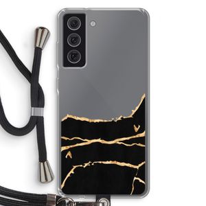 Gouden marmer: Samsung Galaxy S21 FE Transparant Hoesje met koord