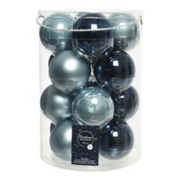 18x stuks glazen kerstballen lichtblauw en donkerblauw 8 cm   -