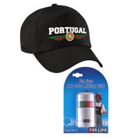 Portugal supporters set - baseballcap zwart - met vlag schminkstift - volwassenen - landen