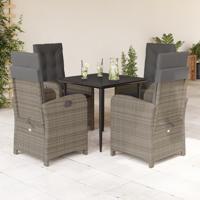 5-delige Tuinset met kussens poly rattan grijs