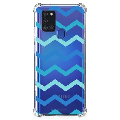 Samsung Galaxy A21s Doorzichtige Silicone Hoesje Zigzag Blauw Samsung Galaxy A21s Doorzichtige Silicone Hoesje Zigzag Blauw