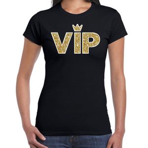 VIP goud glitter and glamour tekst t-shirt zwart voor dames