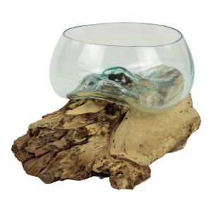 Bruine Sarana Drijfhout Schaal van Glas, 2700 gram