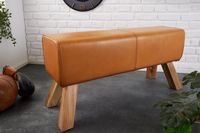 Design bank TURNBOCK 100cm cognac echt lederen mangohouten retro kruk - 42698