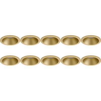 Spot Armatuur 10 Pack - Pragmi Pollon Pro - GU10 Inbouwspot - Rond - Goud - Aluminium - Verdiept - Ø82mm