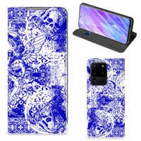 Mobiel BookCase Samsung Galaxy S20 Ultra Angel Skull Blauw - thumbnail