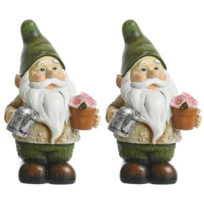 Tuinkabouter beeld - 2x stuks - Jorge tuinman - met solar verlichting - 24 cm - Tuinverlichting