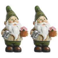 Tuinkabouter beeld - 2x stuks - Jorge tuinman - met solar verlichting - 24 cm - Tuinverlichting