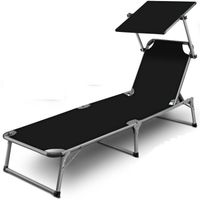 Tillvex - Aluminium ligstoel, Zwart opvouwbaar met dak tuinstoel ligbed strandstoel camping - thumbnail