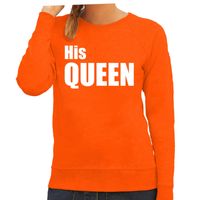 His queen sweater / trui oranje met witte letters voor dames - thumbnail