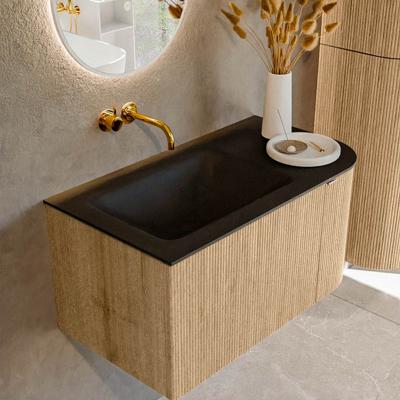 Badmeubel Mondiaz Kurve | 85 cm | Meubelkleur Oak | Wastafelkleur Urban | Links spoelbak | Zonder kraangaten