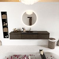 MONDIAZ BUKLA 200cm badmeubel met module 60 kleur Dark Brown met 3 lades. Wastafel CLOUD midden 1 kraangat kleur Urban.