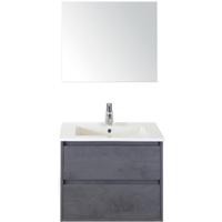 Porto Badmeubelset 70 cm - Beton Antraciet - Keramische Wastafel Wit Slim met Spiegel