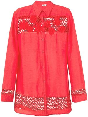 Amir Slama chemise oversize à fleurs en dentelle - Rouge