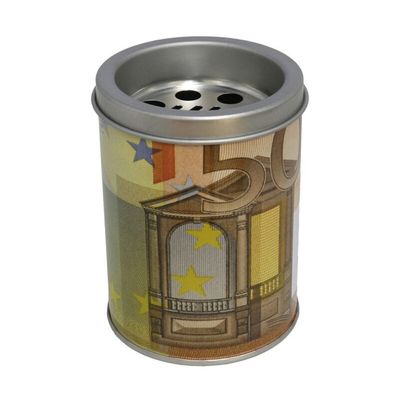 Kleine asbak met deksel 50 euro opdruk 10 cm metaal