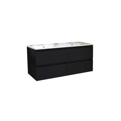 Badkamermeubel BWS Pepper Wastafel Porselein Twee Kraangaten 120x55x46 cm Mat Zwart