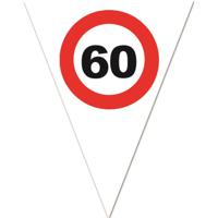 Vlaggenlijn 60 jaar - 2x stuks - stopbord opdruk - plastic - 5 meter - Leeftijd verjaardag versierin