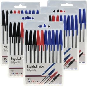 50x Balpennen zwart/blauw/rood