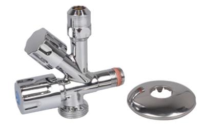 Kirchhoff Haakse-apparaataansluiting, chroom, 3/8"ET x 3/4"ET x 3/8"ET x 10 mmQ, met terugslagklep, zelfdichtend - 98629500