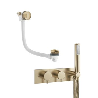 Crosswater MPRO inbouw thermostatisch badkraan horizontaal 2 functies met handdouche set inclusief vulcombinatie in geborsteld messing (goud) sw209232/sw385375/sw385438/