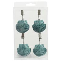 4x Schelpen tafelkleedgewichtjes/hangers - kunststof - turquoise - thumbnail