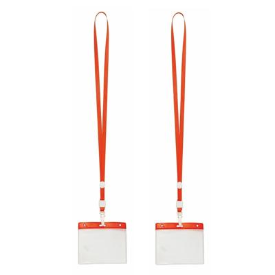 Badgehouders/naamkaarthouders - 20x - met rood keycord/lanyard - plastic - beurs/feest