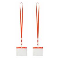 Badgehouders/naamkaarthouders - 20x - met rood keycord/lanyard - plastic - beurs/feest