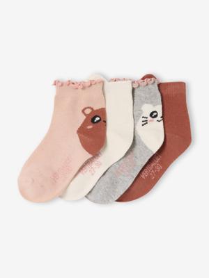 Set van 4 halve sokken voor meisjes met dierenmotief oudroze