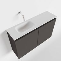 Toiletmeubel Mondiaz Ture | 80 cm | Meubelkleur Dark grey | Eden wastafel Talc Links | Zonder kraangat